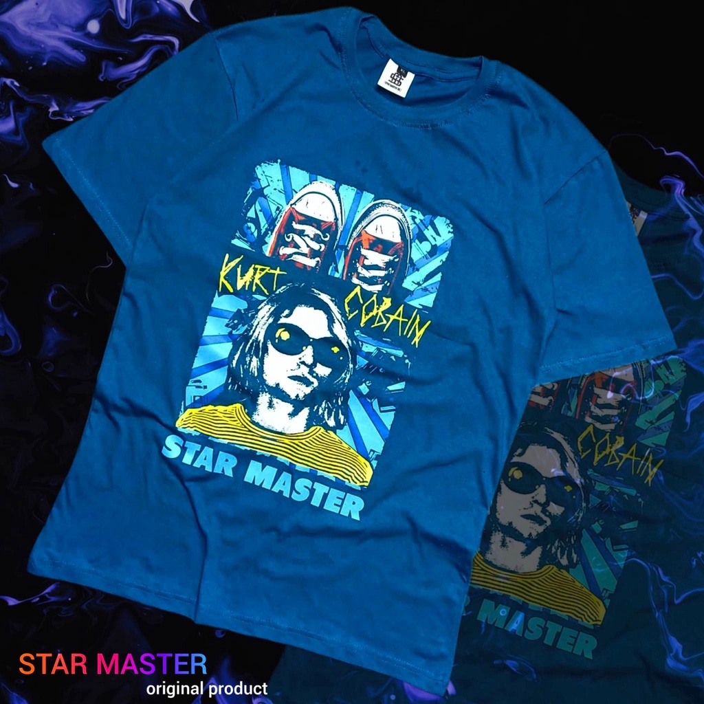 Kaos Distro Pria STAR MASTER Original CURT COBAIN Warna Biru Tosca Lengan Pendek Kaos Curt Cobain Te