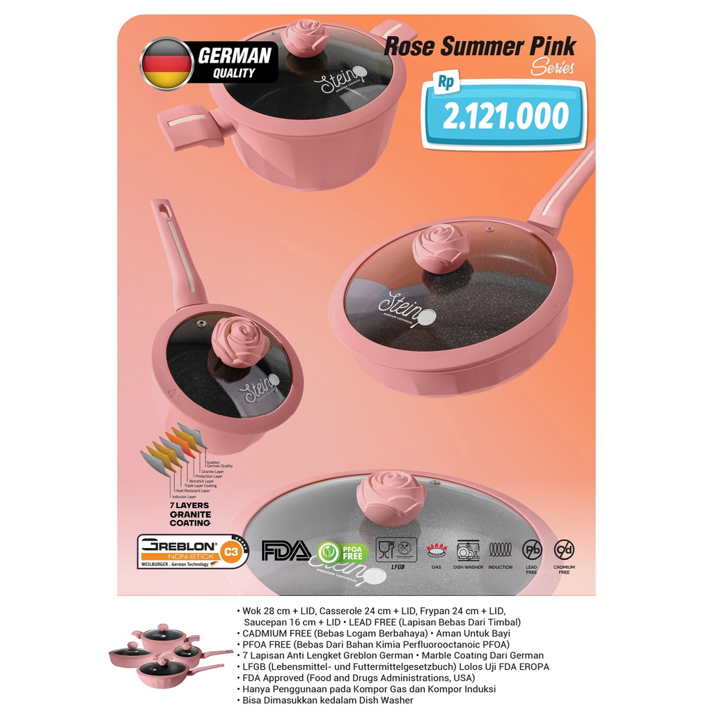 SteinCookware - Rose Summer Pink Series SET | 4 in 1 | Panci Set/Panci Set/PANCI/TEFLON/GREBLON/KUAL