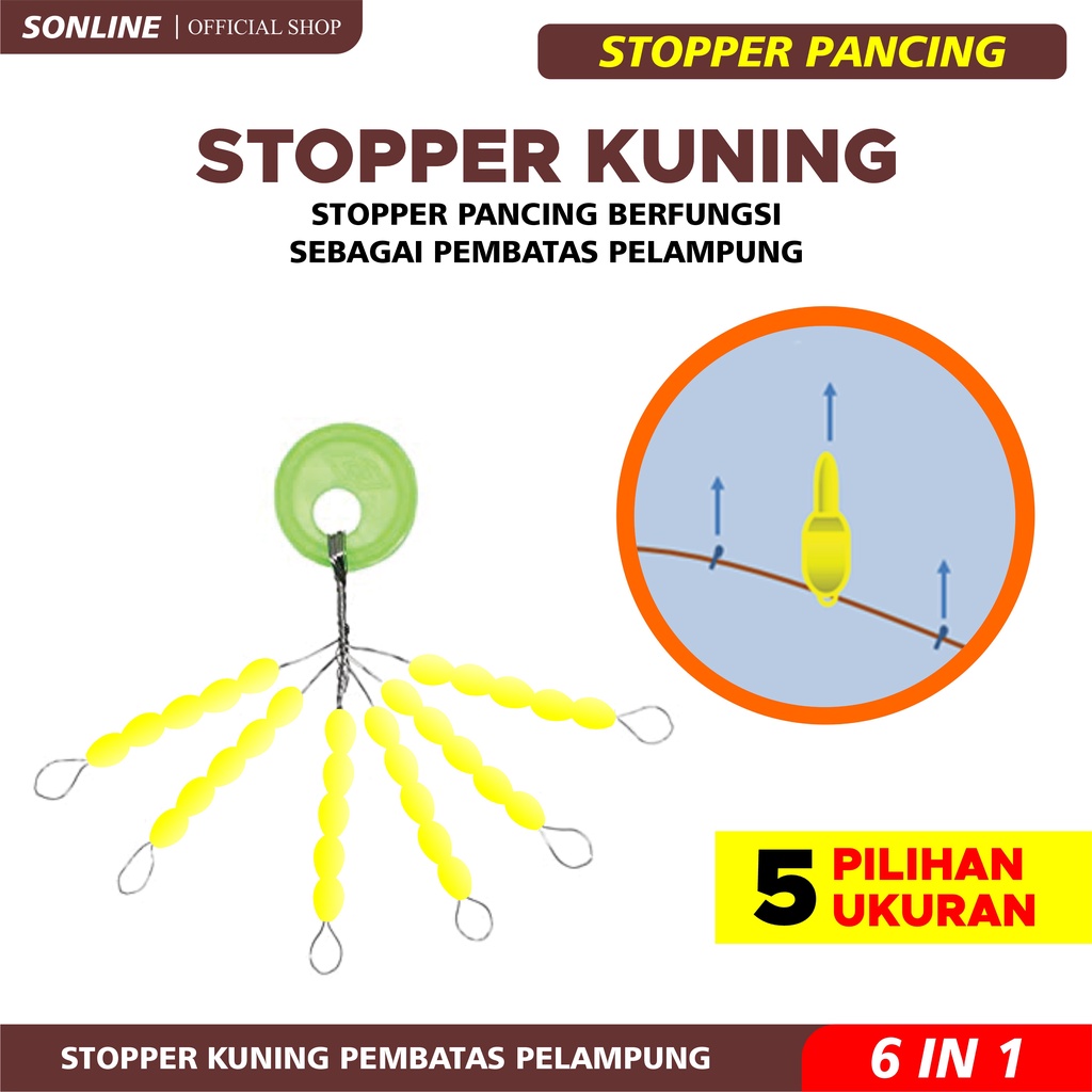 SONLINE Stopper Pancing Warna Kuning Alat Pancing Model Batang 01pcs Ukuran XL L M S SS YL01