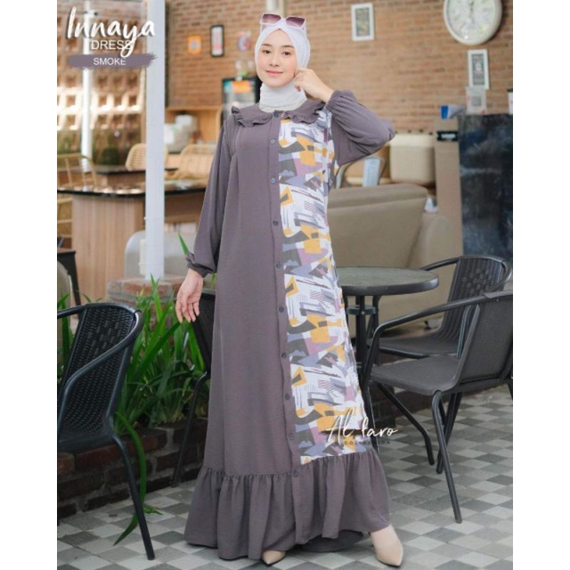 GAMIS INNAYA ORI ALFARO DRESS CRINGKLE MODERN KEKINIAN