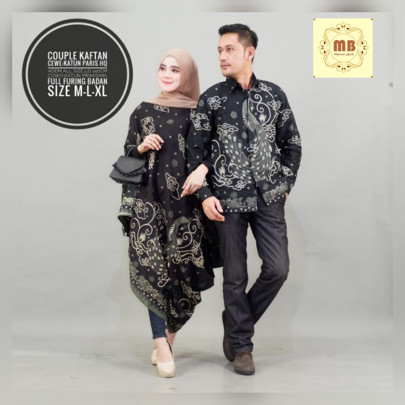 couple kaftan batik kondangan merak hitam katun paris all size batik sarimbit kaftan