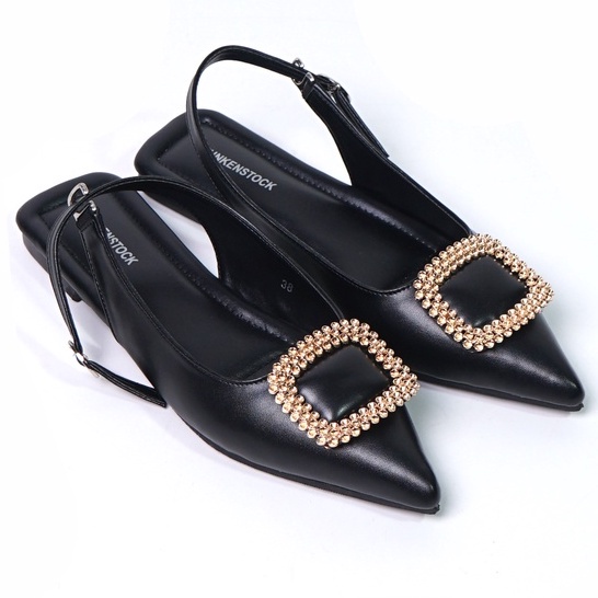 SARASARA YUK - Dunkenstock KALEA Sepatu Sandal Wanita Flatshoes 1cm Size 36 - 40 Tidak Licin Flat Shoes untuk Kerja Kantoran Kuliah Casual Belleza 37 38 39 Warna Black Hitam Sara Sara Kekinian Premium Terbaru Shoes Ori Original Mall Official Store