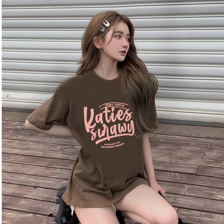 Baju Oversize Kekinian American Retro Lengan Pendek Letter Graffiti Print T-shirt Basic Toffe Kaos