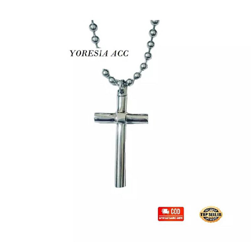 kalung salib baja putih anti karat