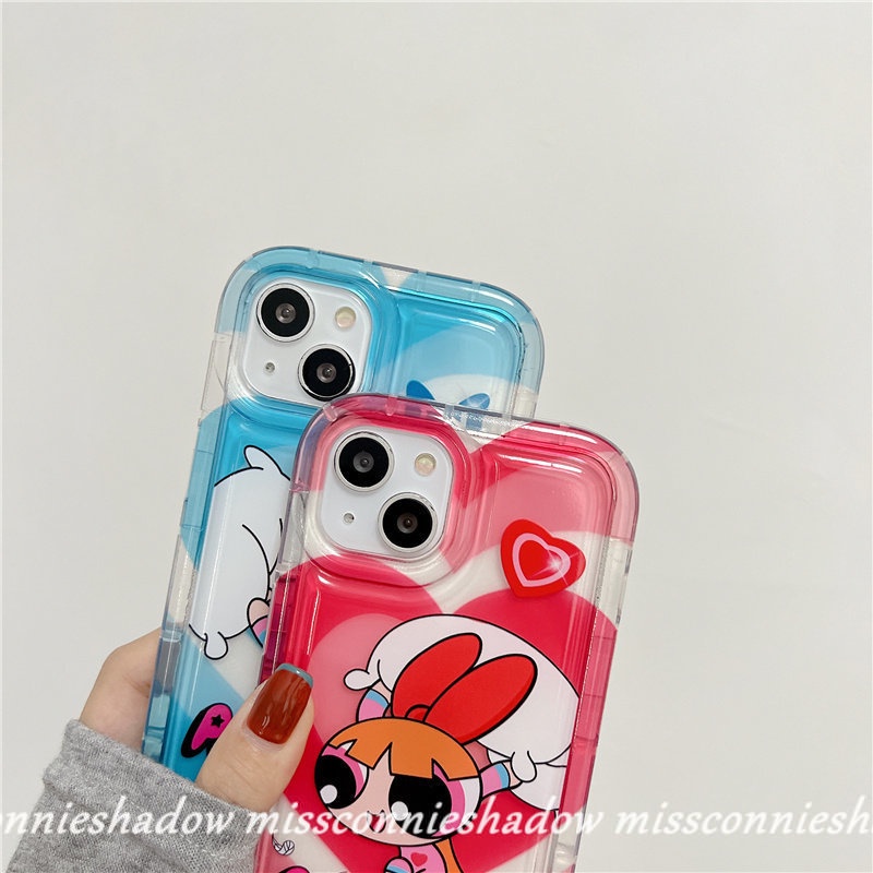 IPHONE Shockproof Airbag Case Kompatibel Untuk Iphone7 8 6 6S Plus 11 14 13 12 Pro MAX XR X XS MAX Kartun Lucu The Powerpuff Gadis Sweet Love Heart Clear Soft TPU Back Cover