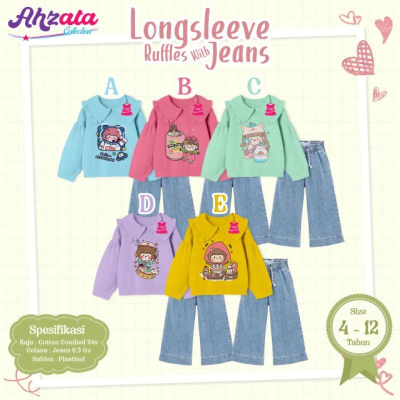 Ready ‼️ Set Long Sleeve Jeans Kulot by #Ahzata / Set Anak Perempuan Terbaru