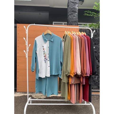 Setelan Crinkle Sablon Viral Dewasa One Set Oversize Terbaru SETCEL Crinkle Airlow Flowy Anti Kusut Bisa COD Setelan Wanita Kekinian