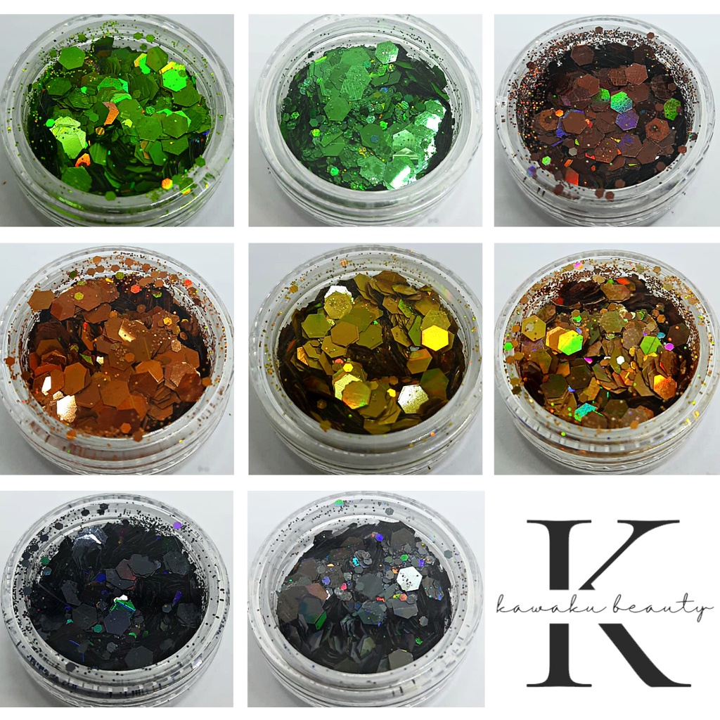 AKSESORIS GLITTER NAIL ART GLITTER SEQUIN HEXAGON LASER/ Bubuk Glitter kasar/ Hiasan Kutek Kuku