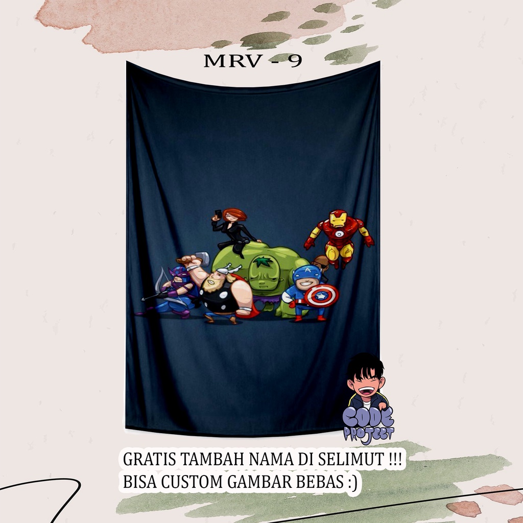 RB SELIMUT ANAK MARVEL - selimut anak superhero - spiderman - ironman - captain america - selimut