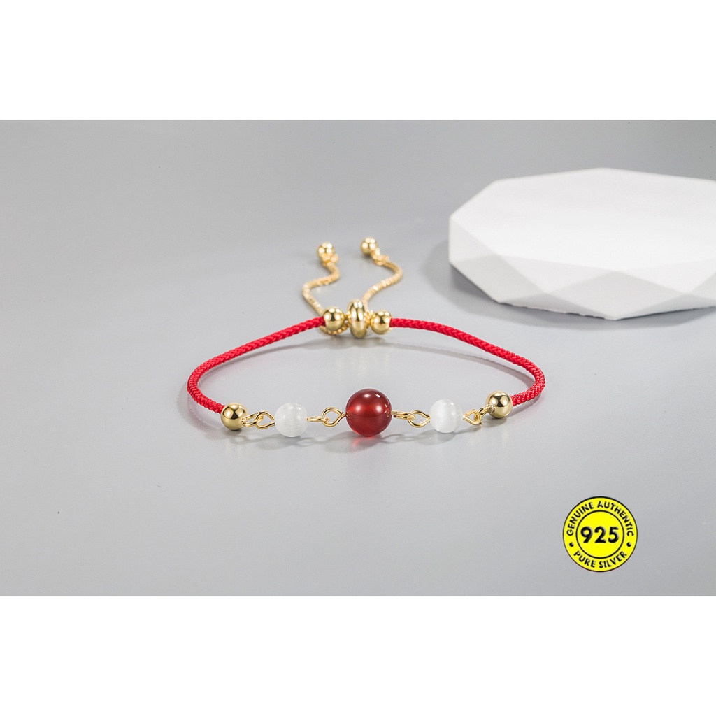 Gelang Tarik Manik-Manik Opal Kacang Merah Untuk Wanita U1483