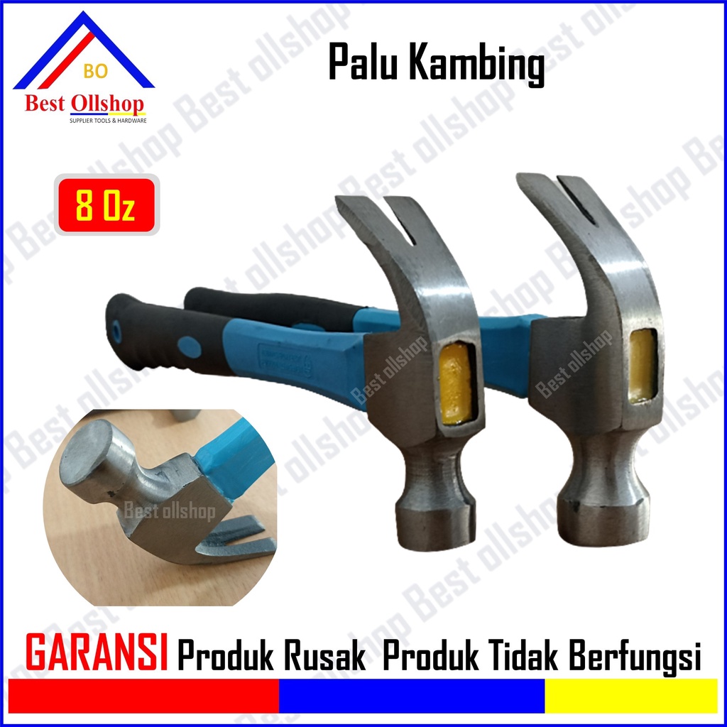Palu Besi Kambing Gagang Fiber Claw Hammer Cungkil Cabut Paku Kecil 8 Oz