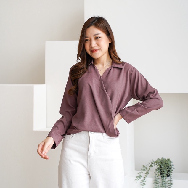 Severli RUI Blouse Wanita Lengan Panjang | Blouse Crop Wanita Lengan Panjang | Blouse Wanita Kerja C