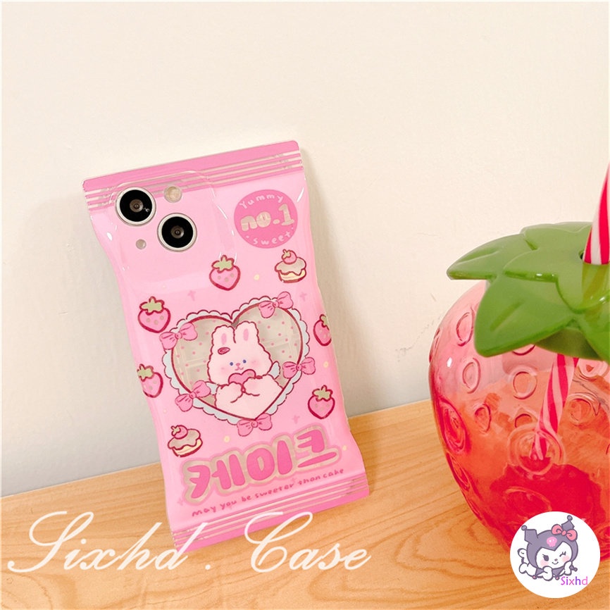 Realme C55 C35 C31 C30 C25 C25Y C21Y C25s C15 C12 C11 C21 C20 C3 9Pro+ 9i 8i 7i 6i 5i Narzo 50i 50A Prime Snack Bag Case Cartoon Pink Love Heart Rabbit Phone Case Soft Cover
