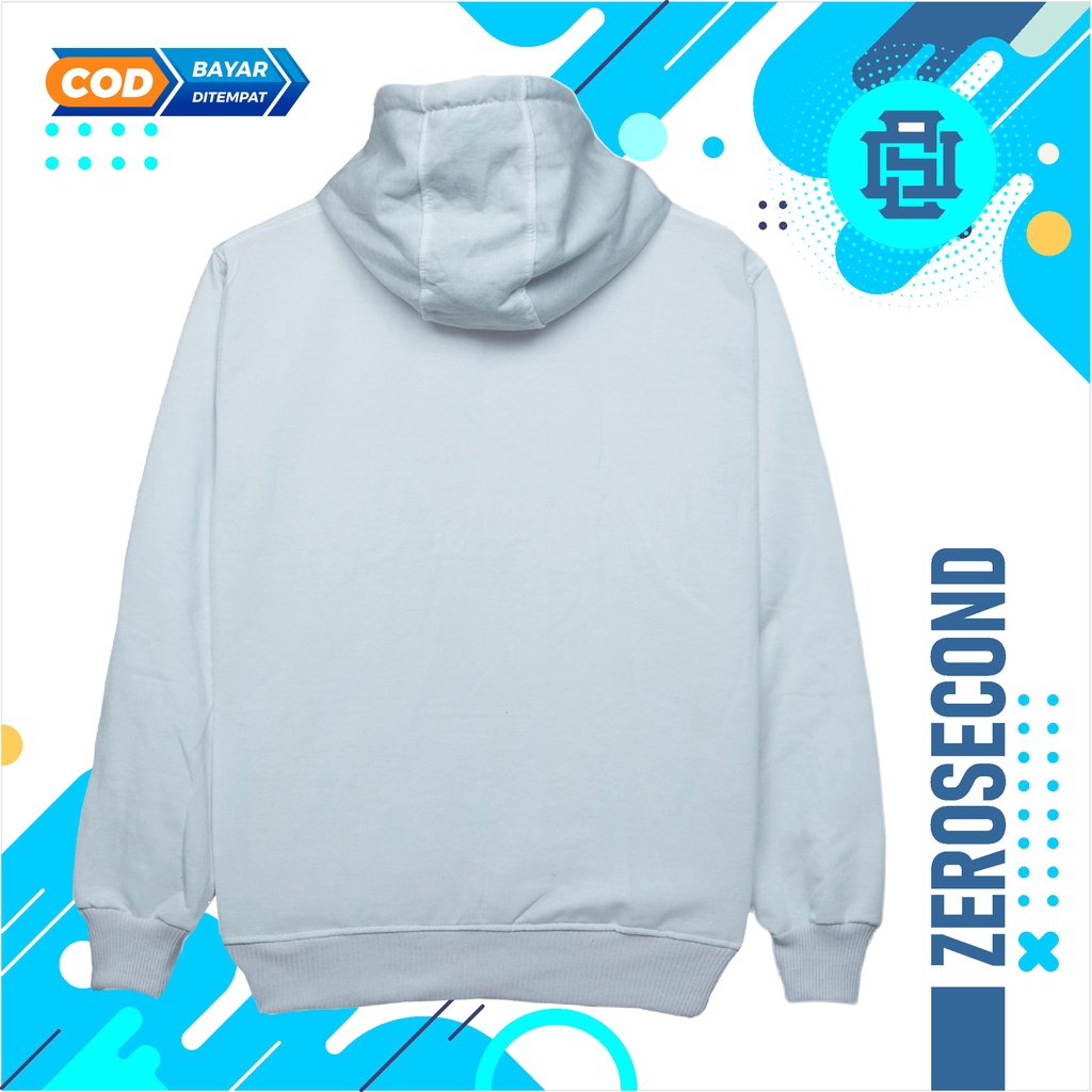 Zero.Second Sweater Hoodie Pria Autentic Logo ZS Warna Putih Catton Flecee Gramasi 280S Permium Tebal Full Varisn Warna