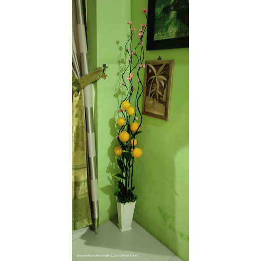 pompom,bambu ulir,bunga hias,bunga sudut ruangan,bunga artificial