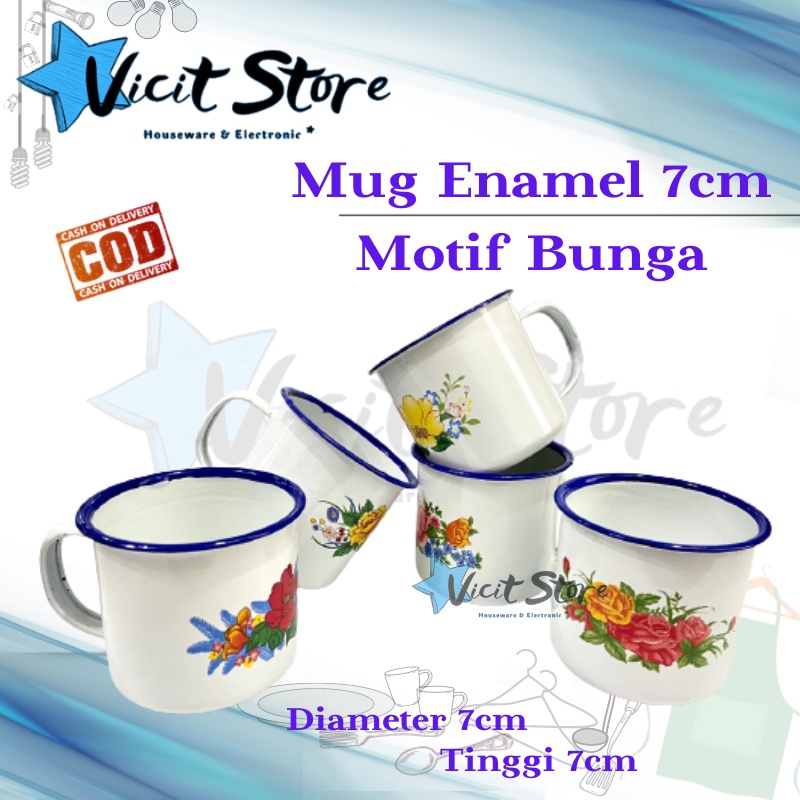 Mug Enamel 7cm Motif Kembang / Gelas Jadul Kembang 7cm C-381