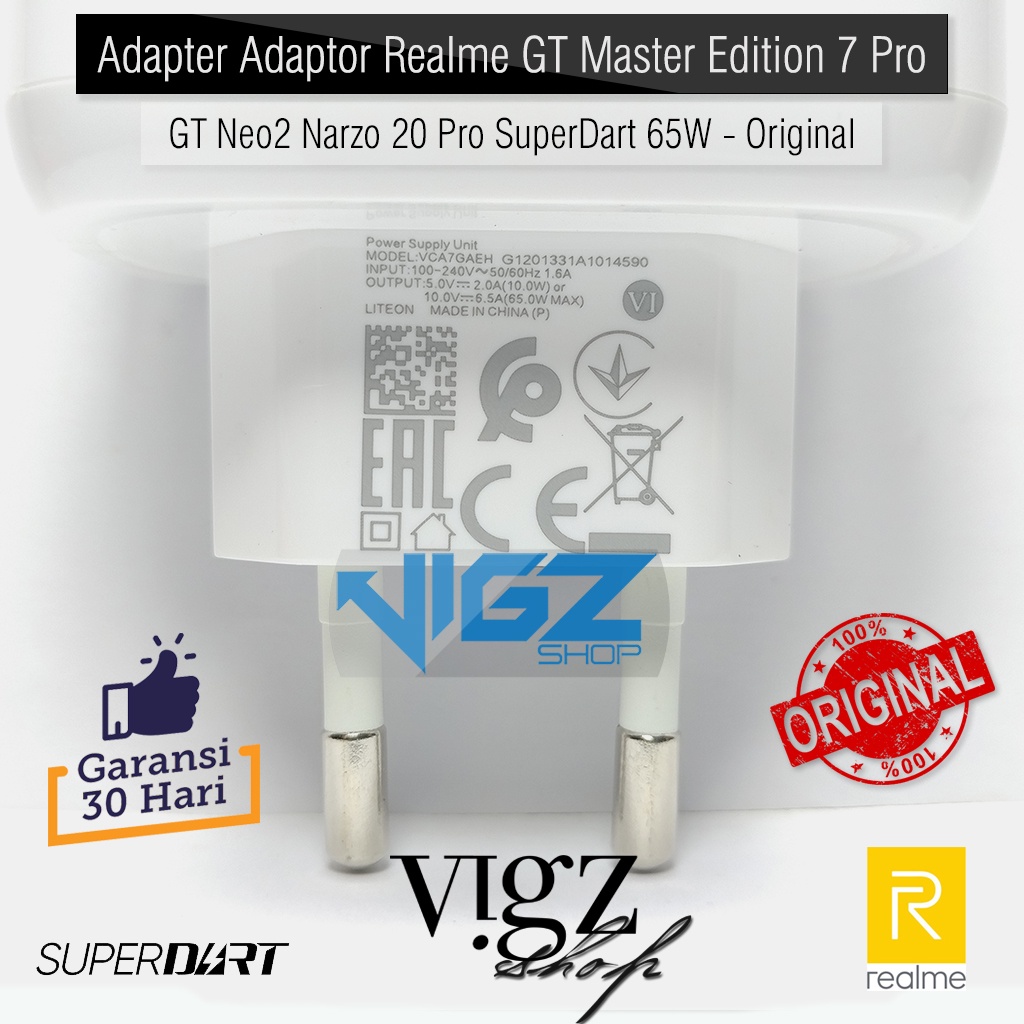 Adapter Adaptor Charger Realme GT Master Edition / 7 Pro / GT2 Pro / GT Neo2 / Narzo 20 Pro SuperDart Charger 65W Original