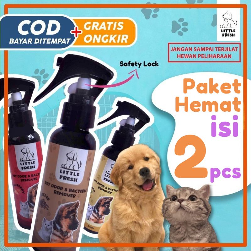 Paket lengkap penghilang bau pup dan pipis kucing Little Fresh odor remover dan anti kutu pengharum kandang anabul