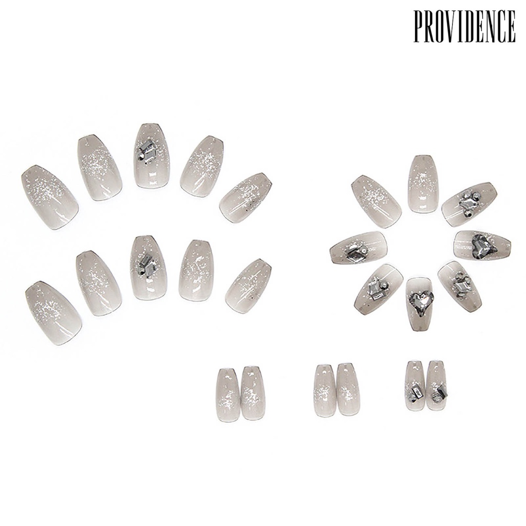 Providence 24 Pcs Press on Nails Almond Transparan Hitam Removable DIY Full Cover Pendek Ballerina Jantung Kuku Palsu Perlengkapan Salon