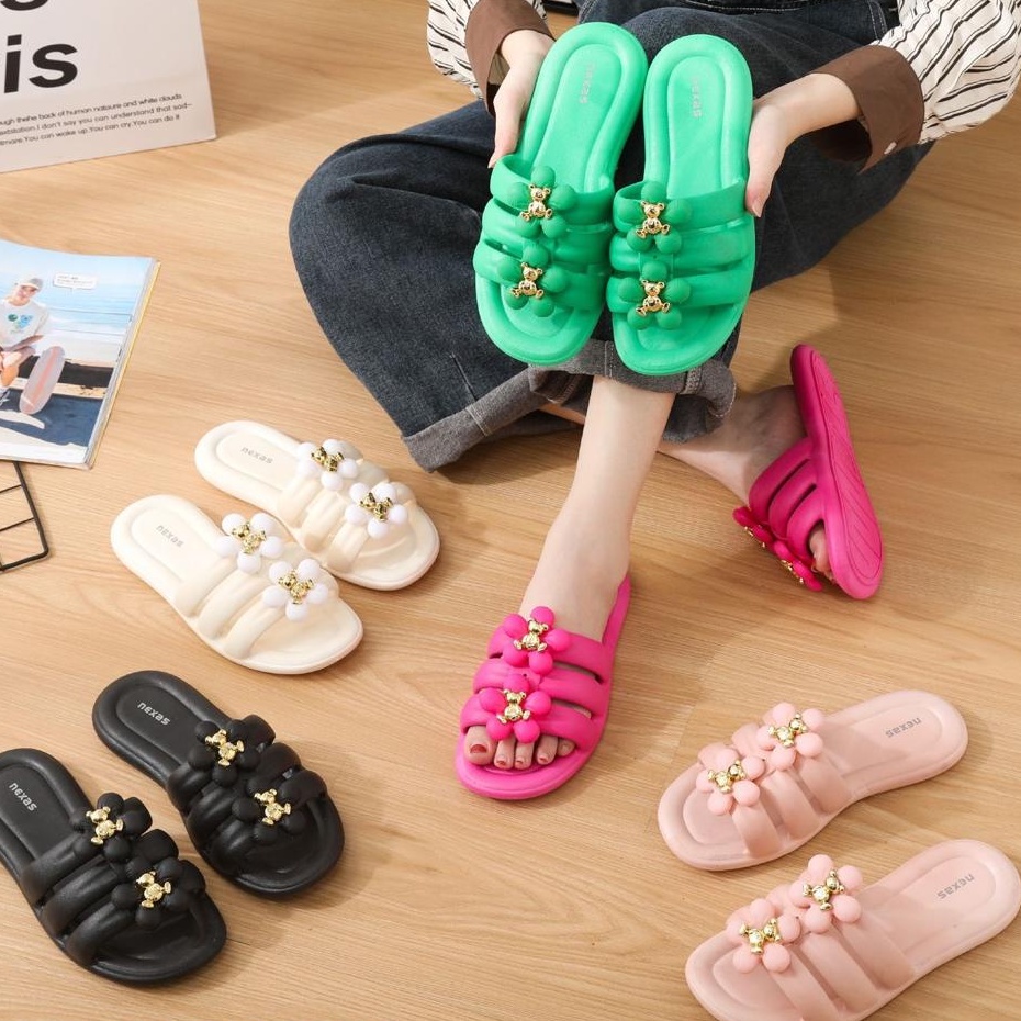 Sandal Korea Jelly Slip On JENNIE Bunga Dua Sendal Elastis Empuk Sandal Rumah Kamar Mandi Anti Slip