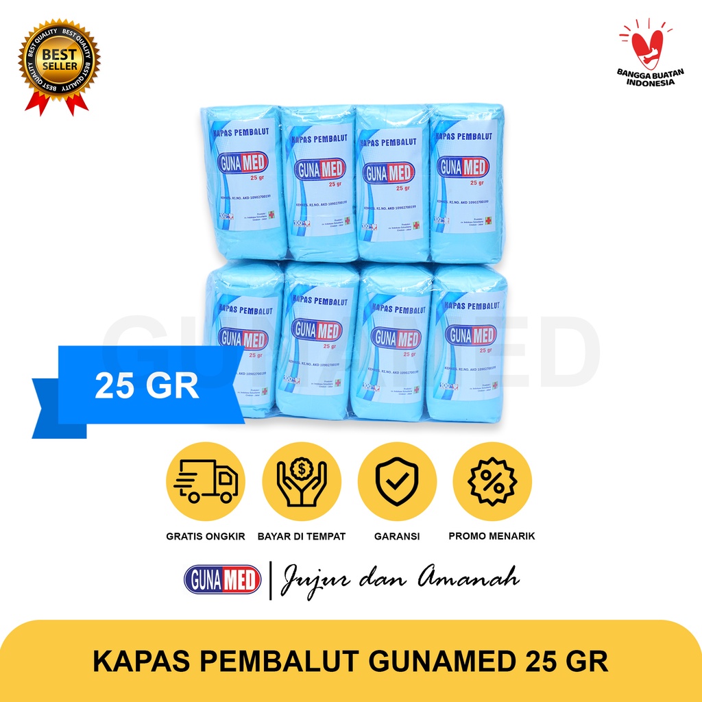 GUNAMED Kapas Putih 25g / Kapas Pembalut / Kapas Medis Peralatan P3K