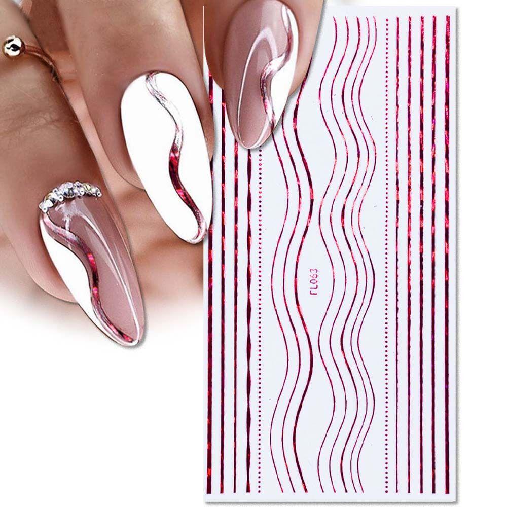 Mxbeauty Bronzing Stiker Kuku Wanita Fashion Manicure Aksesoris Huruf Inggris Garis Geometris Dekorasi Nail Art