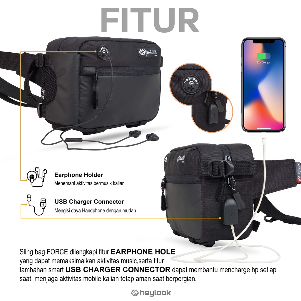 HEYLOOK Project - Tas Selempang Pria FORCE Sling Bag Waterproof Waistbag Terbaru