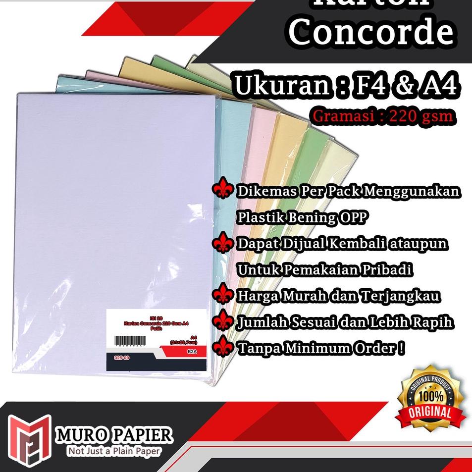 

[KODE PRODUK ASTJ84392] ( PER PAK - ISI 20 ) Karton Concorde 220 gsm F4 A4 - by Muro Papier