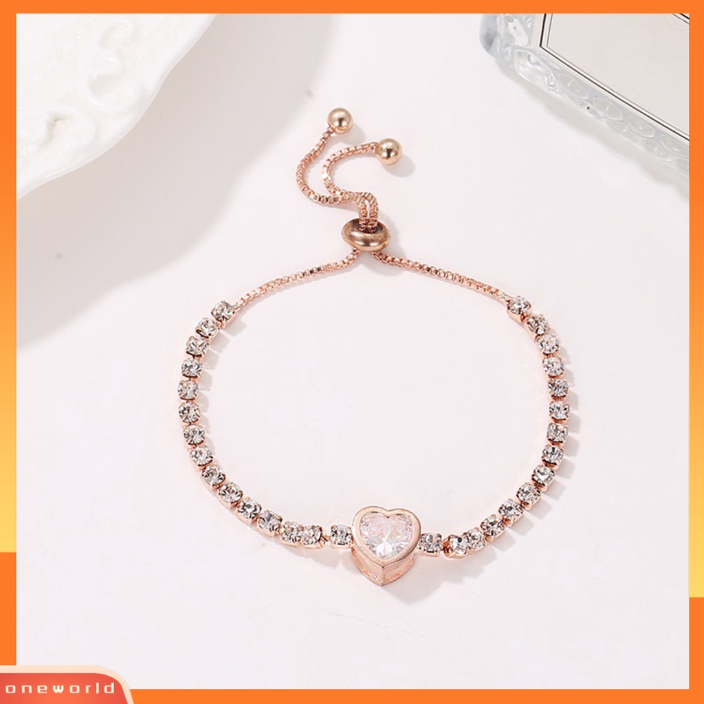 [WONE] Gelang Bangle Wanita All-match Cubic Zirconia Heart Cut Adjustable Untuk Hari Valentine