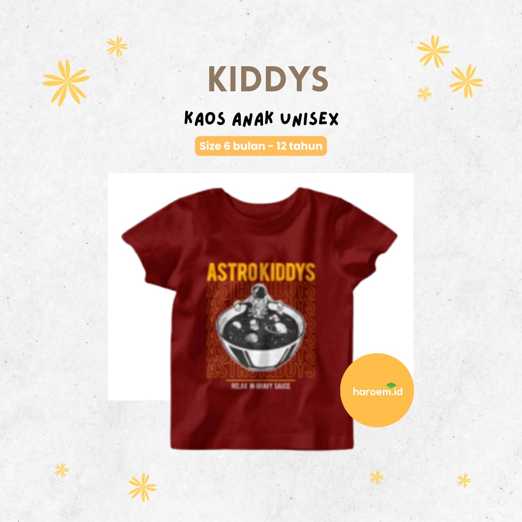 Kiddys kaos anak unisex motif warna Maroon Size S