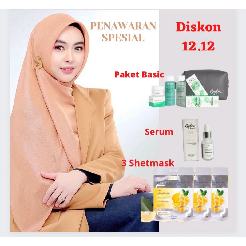 Jual Reglow Skin Treatment Paket Lengkap Basic Skincare Serum Shetmask Masker Wajah Whitening