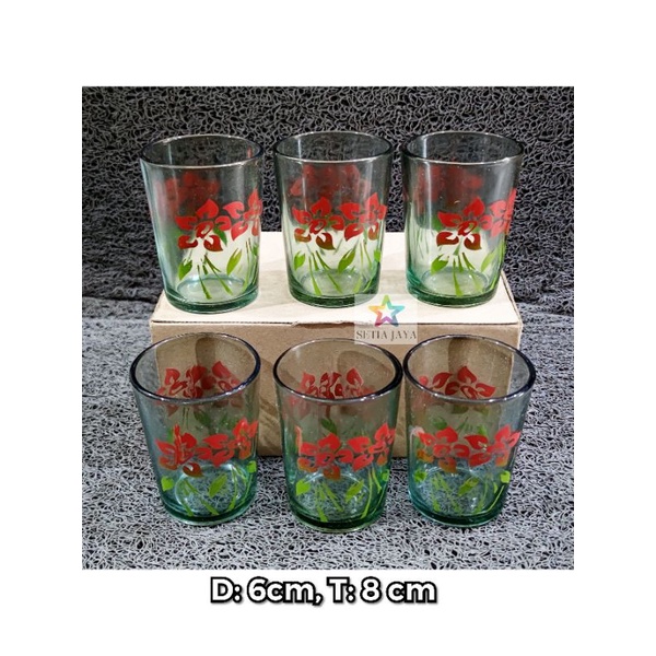 GELAS KACA KECIL 6 PCS /GELAS KOPI FREE BUBBLE LUAR DALAM/GELAS KACA 205 JADUL( MOTIF & WARNA RANDOM