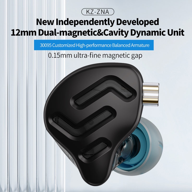Kz ZNA 1DD+ 1BA Teknologi Hibrida HIFI Earphone 12MM Dual Magnetic Dynamic Dan Seimbang Armature Headphone Musik DJ Headset Earbuds