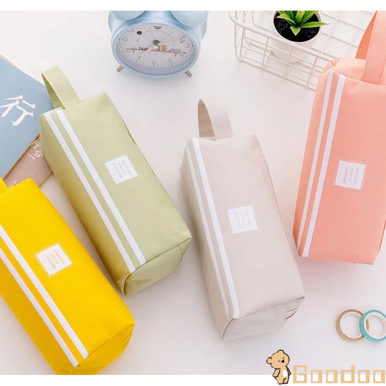 Tempat Pensil Warna Warni Double-layer Besar Portable Kotak Pensil Pouch Oxford Resleting Alat Tulis-Doo