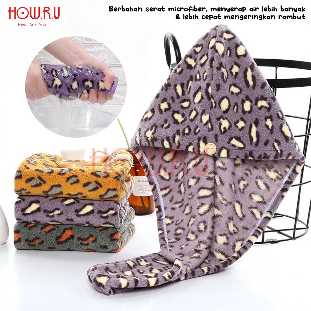 HOW.R.U | Handuk Keramas Motif Tutul Bahan Microfiber Cepat Kering