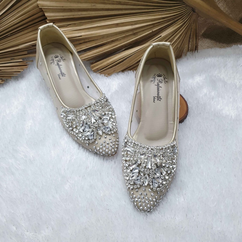 Sepatu wedding pesta cantik Azalea cream hak 5cm kaca