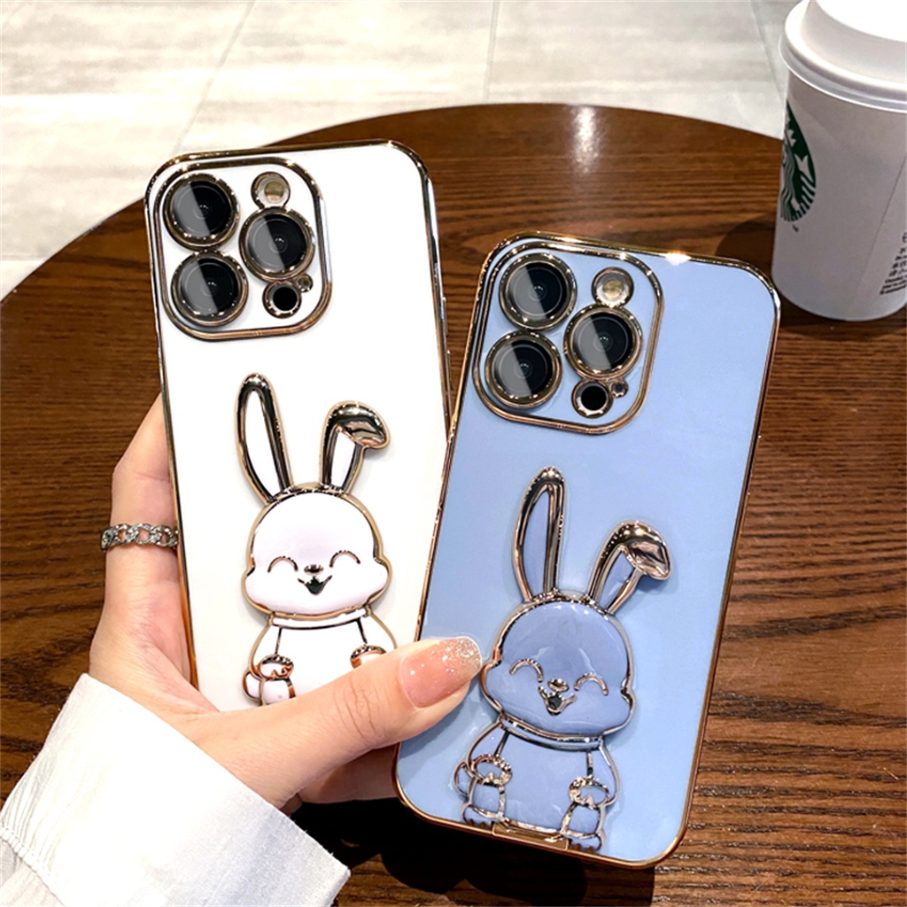 IPHONE Casing Lensa Perlindungan Kamera Mewah case Lensa Iphone14 Pro Max14Plus13 12 11 Pro Max case Kreatif Kartun Kelinci Berdiri Tertutup Penuh Perlindungan shockproof TPU soft case