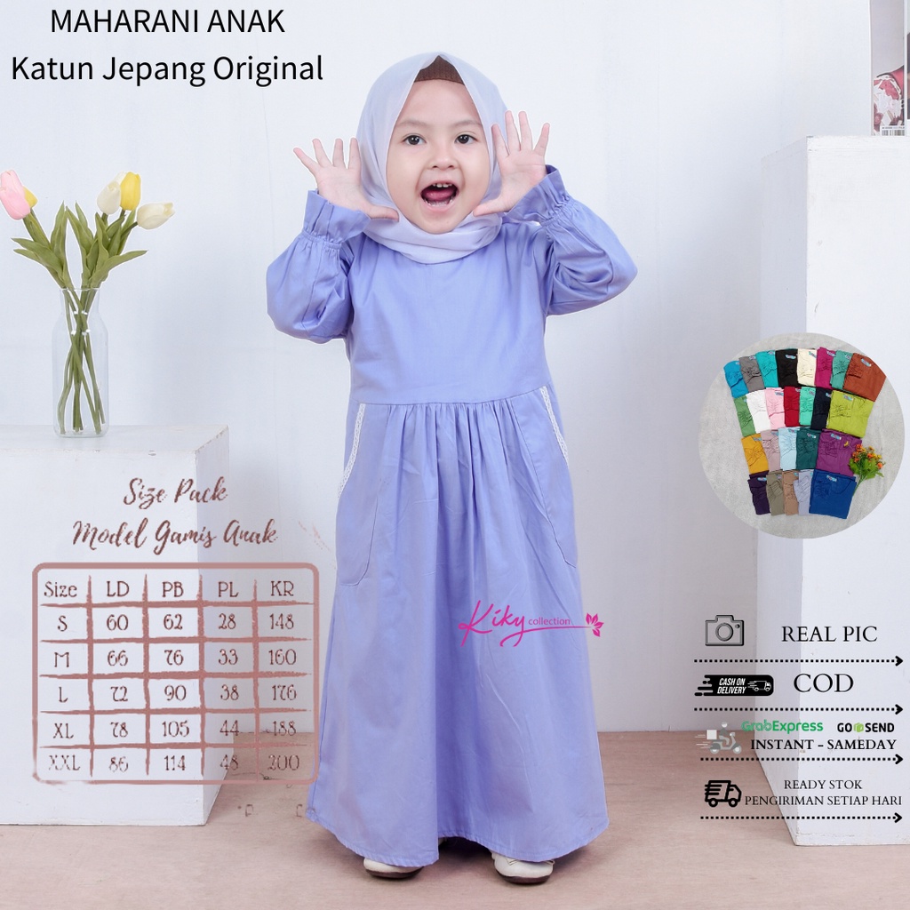 Gamis Anak Maharani Polos Ory Katun Jepang Original Ukuran M Usia 3-4Tahun