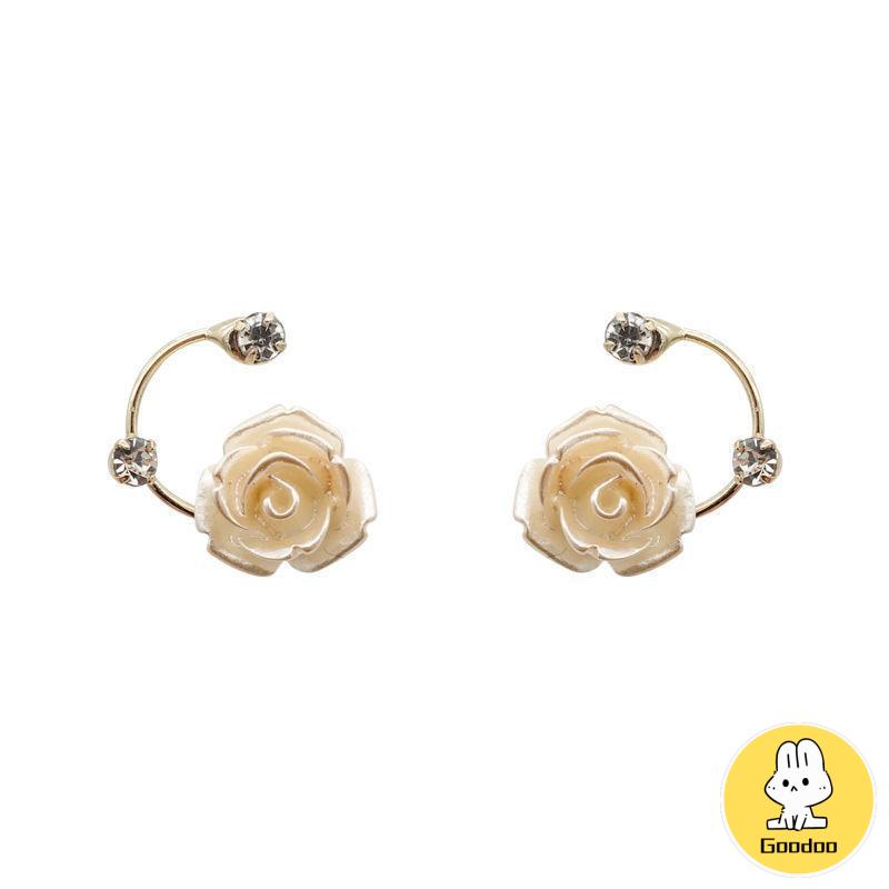 Anting Berlian S925 Perak Pengadilan Vintage Mawar Elegan Lembut Temperamen Estetika -Doo