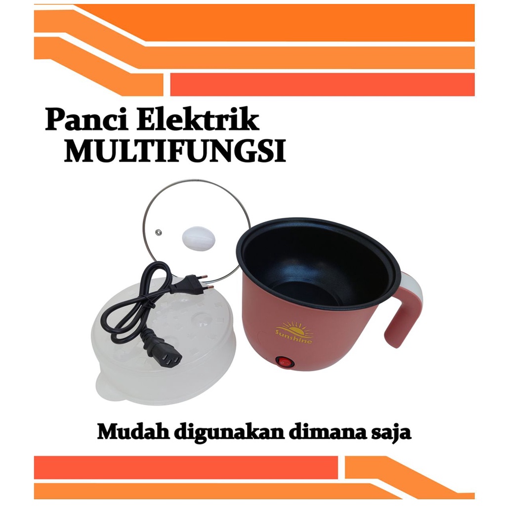 Panci Listrik 1,5 Liter 400 Watt Panci Elektrik Lapisan Keramik Anti-lengket Electric Pot Portable