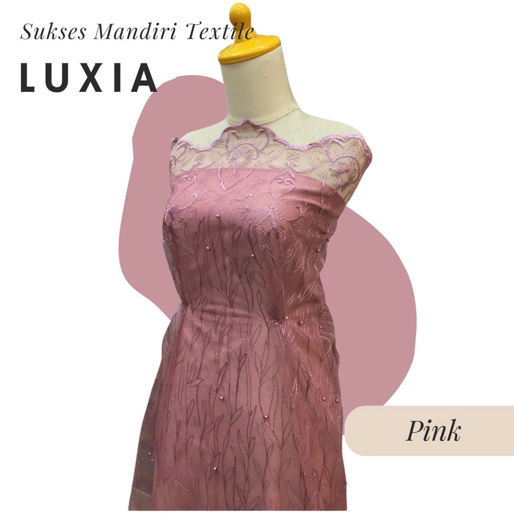 [LUXIA] Brokat Undangan Wisuda Model Akar Pink, Harga per 1/2 meter BAHAN KAIN BRUKAT TILE PREMIUM B