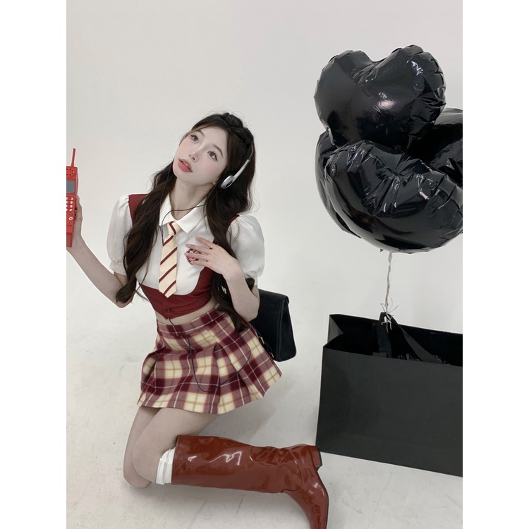 ◄♠⊙Suhao College Palsu Dua Potong Lengan Pendek Kemeja Wanita Musim Panas Splicing Slim Putih Kemeja Pendek Rasa desain Niche Top