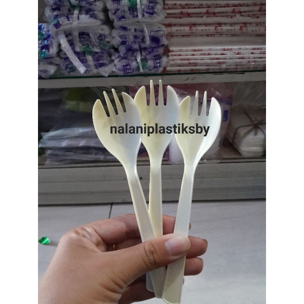 SENDOK PLASTIK 2IN1/SENDOK DAN GARPU PLASTIK SENDOK SPORK