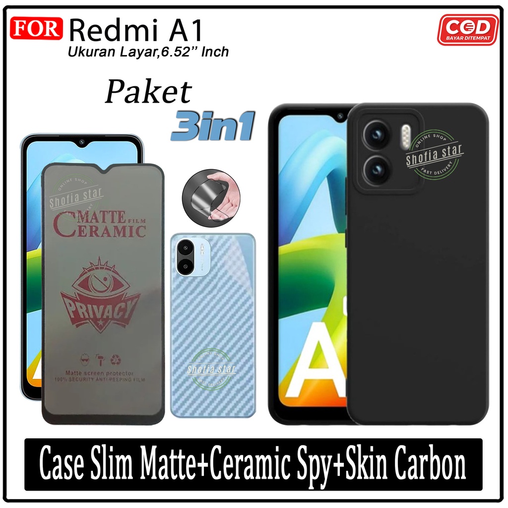 PAKET 3IN1 Case Redmi A1 2022 10C 10A Softcase Slim Black Premium Protect Casing