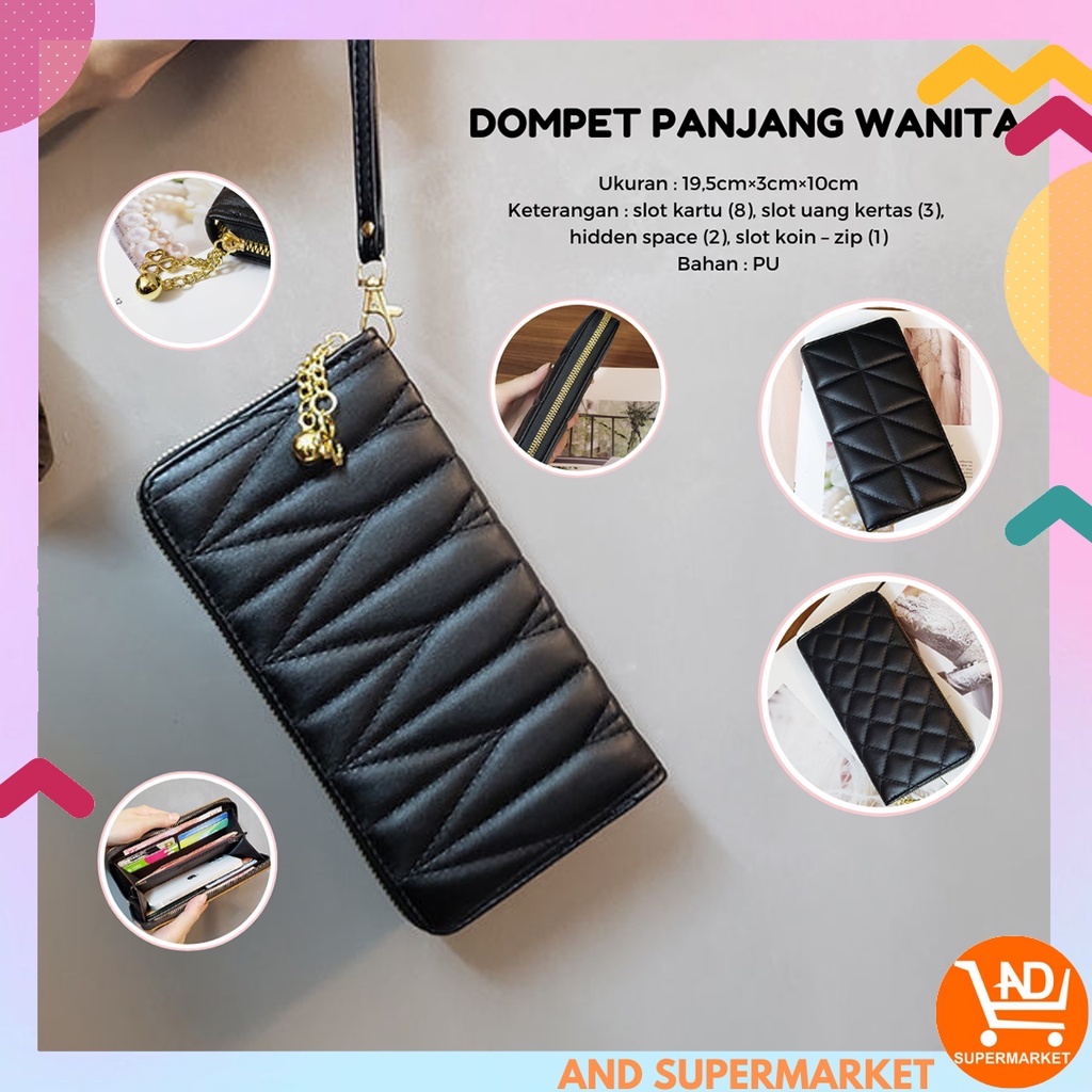 Dompet Wanita Panjang Import Zipper Dompet Hitam Polos Cantik Dompet Perempuan Fashion Murah Dompet Cewek Kekinian D83