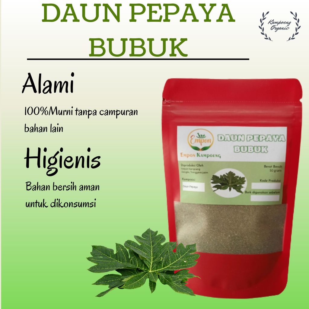 

Daun Pepaya Kates Gandul Bubuk Papaya Leaves Powder Minuman Serbuk Jamu Herbal Tradisional Asli Alami Murni Organik