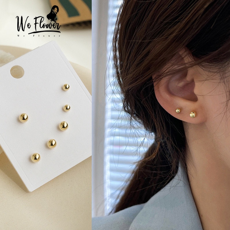 We Flower 6 Pcs Korea Glossy Gold Bola Kecil Manik-Manik Stud Earrings Untuk Wanita Perempuan Hypoallergenic Earring Pick Free Daily Wear Ear Jewelry Set