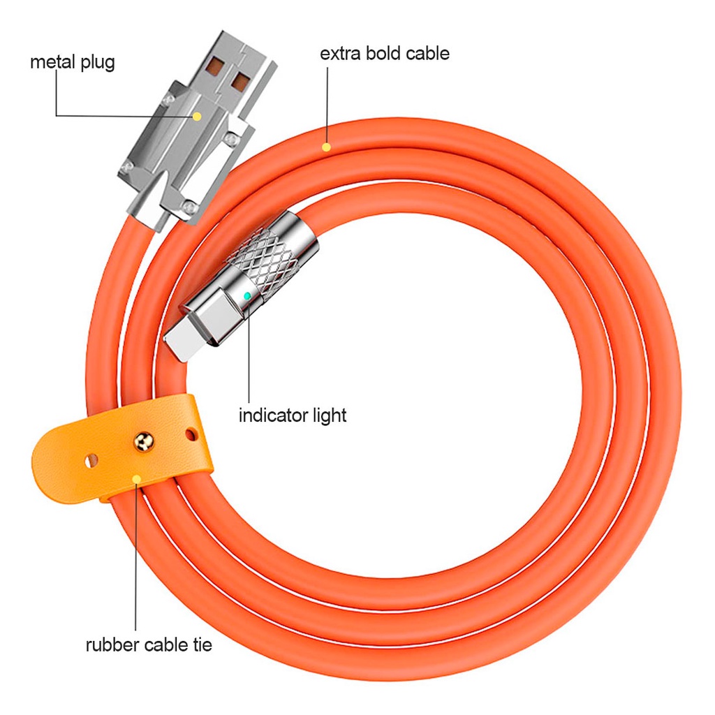 BENCO 120W 1M Kabel Data USB A to Type-C, Lighting for I-phone and 3in1 cable for micro, type-c, i-phone Fast Charging Cable Durable Silicone Wire Orange Kuat Tahan Lama