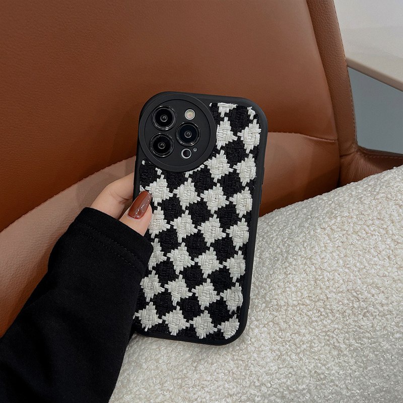 IPHONE Kain Tahan Kotoran Gaya Soft Case Iphone14 Plus X XR XS Max14+Sarung Handphone Untuk Iphone 11 12 13 14Pro Max Casing Mewah Chane Putih Hitam Swallow Gird