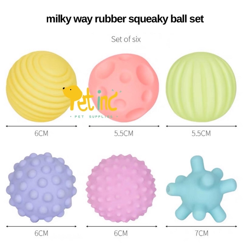 Milky way rubber squeaky ball set of 6 pcs